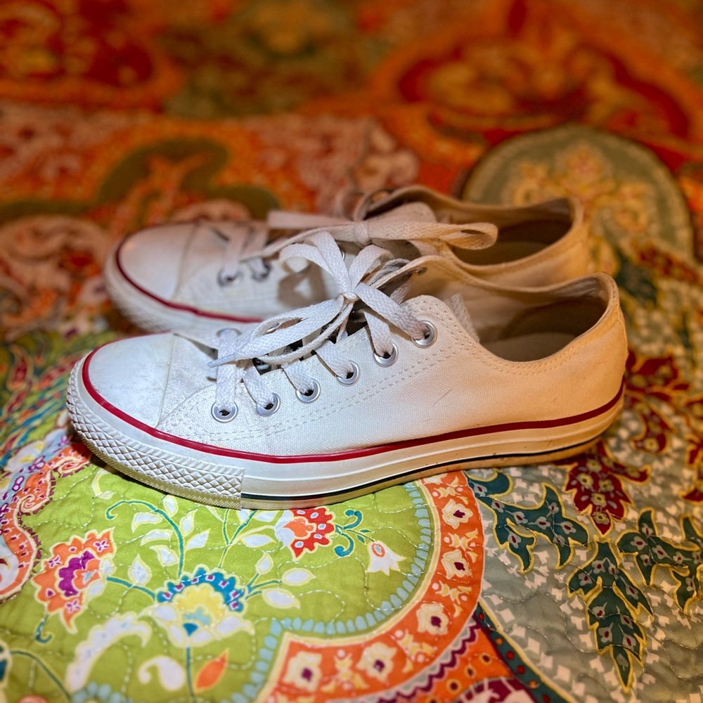 Converse White Sneakers with Canvas Upper and Rubber Sole
